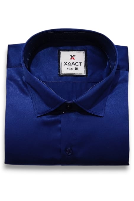 Navy Blue Satin Shirt for Men – Classic Fit, Modern Look