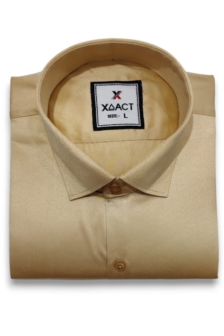 Beige Satin Plain Shirt for Men – Subtle, Sophisticated Style