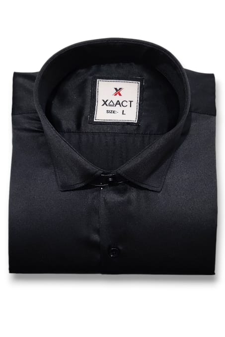 Black Satin Plain Shirt for Men – Sleek, Timeless Elegance